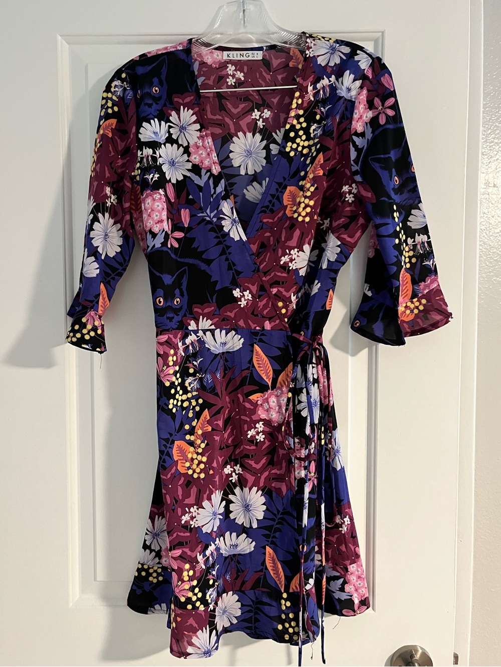 Kling Purple Multi Floral Wrap Mini Dress